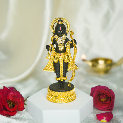 Ekhasa Shri Ramlala Idol – Lord Rama Murti for Car Dashboard Home Temple & Gift Item Decorative Showpiece  -  11 cm(Resin, Black, Gold)