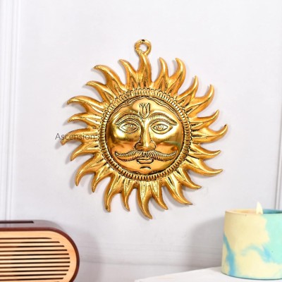 Wondercraft Sun Face Wall Hanging | Surya Bhagwan Face Wall Decor Decorative Showpiece  -  18 cm(Metal, Gold)