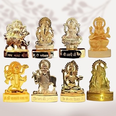 EliteTouch Lord Shiva Idol, Durga, Laxmi, hanuman idol....ETC (8 Bhagwan ji Combo) Decorative Showpiece  -  7 cm(Metal, Gold)