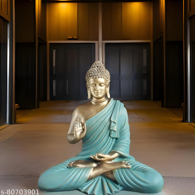 MCrafts sea green buddha statue 15 inch home decor showpiece Decorative Showpiece  -  35 cm(Resin, Green)