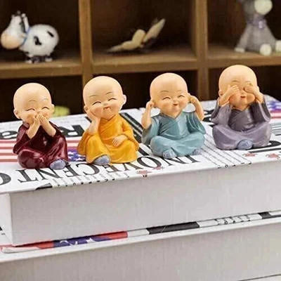 TIED RIBBONS Cute Baby Buddha Monk Statue Small Car Dashboard Accessories Decorative Showpiece  -  5 cm(Polyresin, Multicolor)