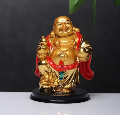 VIVARS Laughing Buddha showpiece Statue Figurines for Office and Home Décor Decorative Showpiece  -  8.89 cm(Polyresin, Gold)