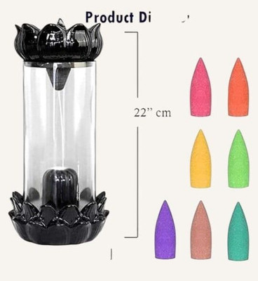 KFITN Smoke Shivling Fountain with Free of 10 Backflow Cones Decorative Showpiece  -  25 cm(Polyresin, Glass, Black, White)