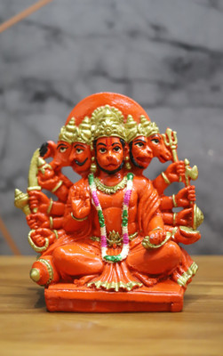 Dilip Art and Crafts Panchmukhi Hanuman Murti Hand Painted Idol for Pooja Room, Home Temple Decorative Showpiece  -  15.24 cm(Resin, Orange)