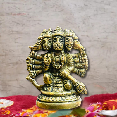 SBBCO Panchmukhi Hanuman Idol | Brass Panchmukhi Bajrangbali idol | Hanuman Ji Murti Decorative Showpiece  -  20 cm(Brass, Gold)