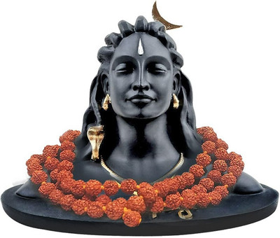 A & S VENTURES Handcrafted Adiyogi Shiva With Rudraksha Mala Double Sided Tape God Idols Statue Decorative Showpiece  -  10.2 cm(Polyresin, Black)