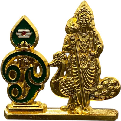 ASTRAMART GOD MURUGAN / KARTHIKEYAN WITH PEACOCK AND OM VEL IDOL Decorative Showpiece  -  6 cm(Metal, Gold)