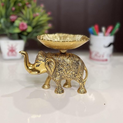 DreamKraft Elephant Dry Fruit Bowl Showpiece Gold Polish for Your Home,Office Decorative Showpiece  -  13 cm(Metal, Gold)