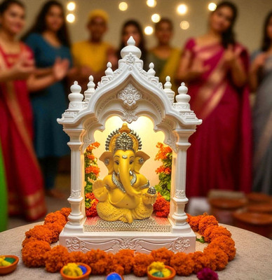 Littykart Yellow Ganesha for Home decor, Gifting Car Dashboard Decorative Showpiece  -  9 cm(Polyresin, Yellow)