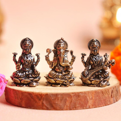 Akebi Brass Finecrafted Laxmi Ganesh Saraswati Idols 1 Inch Decorative Showpiece  -  2.54 cm(Brass, Gold)