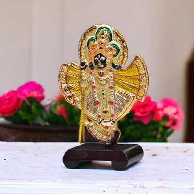 KridayKraft banke bihari murti vrindavan with woddan base Decorative Showpiece  -  24 cm(Metal, Gold)