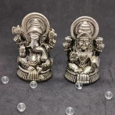 DARIDRA BHANJAN Laxmi Ganesh Idol Set for Vastu, Lord Ganesha Idol Figurines Decorative Showpiece  -  8 cm(Metal, Silver)