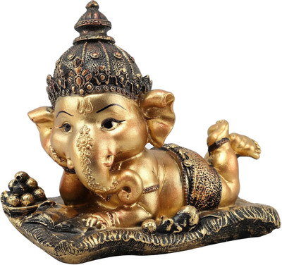 TIED RIBBONS Ganesha Idols Showpiece items for Car and Table Decorative Showpiece  -  12.9 cm(Polyresin, Gold)