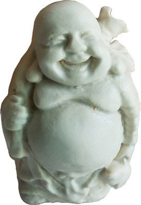 salvusappsolutions Handcrafted Marble Dust Feng Shui Laughing Buddha Statue for Home/Office Decor Decorative Showpiece  -  8.9 cm(Marble, White)
