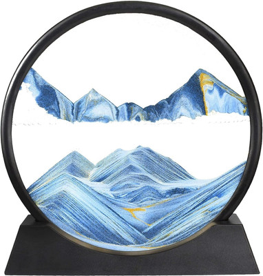 WOLBLIX Moving Sand Art Picture 3D Deep Sea Sandscape, Round Frame Display Decorative Showpiece  -  12 cm(Glass, Blue)
