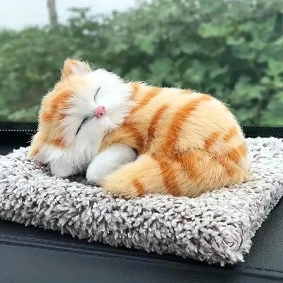 HYATT CREATION decorly Sleeping Cat Soft Toys with Sound for Car Dashboard Cat & Office Desk Decorative Showpiece  -  18 cm(Resin, Orange)