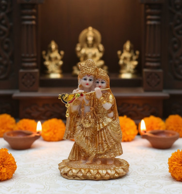 BHATIA Gifts Radha Krishna Showpiece Decorative Showpiece  -  10 cm(Polyresin, Gold)