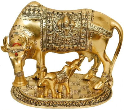 SBBCO Divine Edge Mini Kamdhenu Cow & Calf Idol Decorative Showpiece  -  15 cm(Metal, Gold)