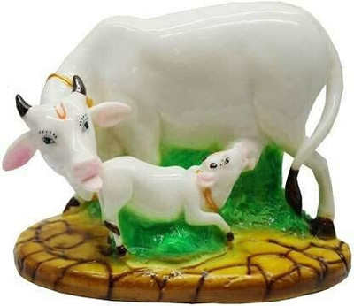 Sage Cow and Calf Statue for Home Decor and Gifts Decorative Showpiece  -  12.7 cm(Polyresin, White)