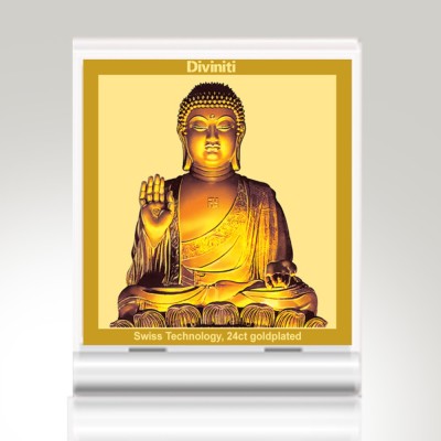 DIVINITI Gautam Buddha ji Photo Frame Car Dashboard|24K Gold Plated ACF 3A Frame Decorative Showpiece  -  11 cm(Plastic, White)