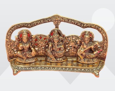 Dishika Glow Brass Laxmi Ganesh Saraswati Statue Lord Murti For Diwali Lord Ganesha For Puja Decorative Showpiece  -  7 cm(Brass, Gold)
