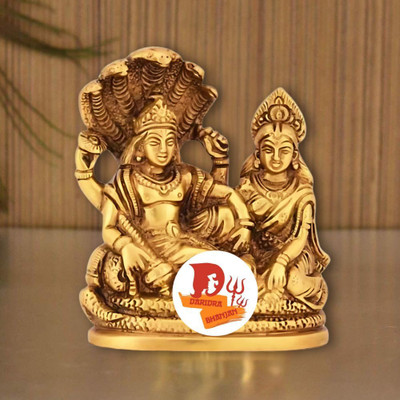 VALUE CRAFTS Premium Lord Vishnu with Laxmi Ji, Laxmi Narayan idol, Vishnu Lakshmi idol Decorative Showpiece  -  10 cm(Metal, Gold)