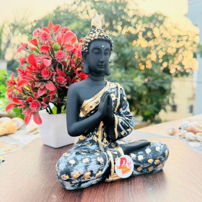 sanskaari Meditating Buddha Statue For Home Decor Idol/Showpiece Decorative Showpiece  -  20 cm(Resin, Black)