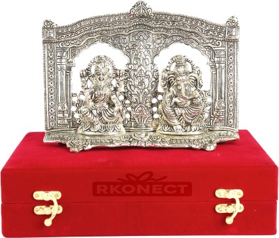 RKONECT Silver Laxmi Ganesh Idol Murti Under Velvet Gift Box For Home Decor, Diwali Gift Decorative Showpiece  -  15 cm(Silver Plated, Metal, Silver)