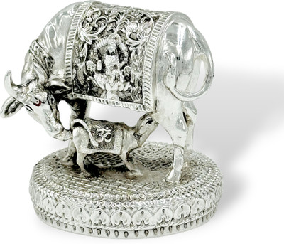 Rudraansh Gaay Bachda Cow and Calf for Vastu Decorative Showpiece  -  6.5 cm(Silver, Silver)