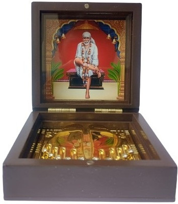RK Basics Shirdi Sai Baba with Paduka Decorative Golden Table Top for Home Temple/ Decorative Showpiece  -  3 cm(Wood, Brown)