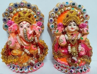 Vartanu lakshmi ganesh decorative showpiece Decorative Showpiece  -  12.7 cm(Clay, Yellow, Red, Pink)