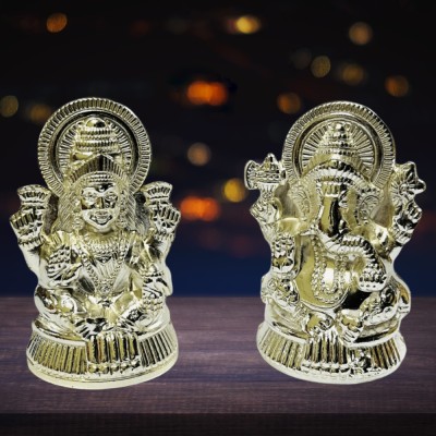 sanskaari Goddess Lakshmi and Lord Ganesha Idol/Statue/Murti Decorative Showpiece  -  8 cm(Metal, Silver)