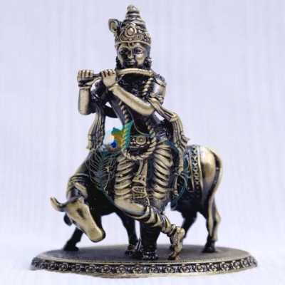 Shreeji Lord Krishna with Flute Brass Figurine Decorative Showpiece  -  3 cm(Brass, Gold)