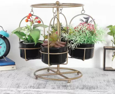 Amaya decore Detachable Revolving Merry Go Round Gold & Black Planter Stand Decorative Showpiece  -  32 cm(Iron, Black)
