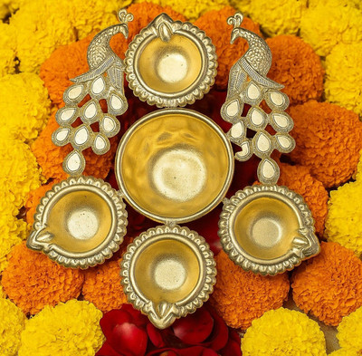 Garden Deco Golden Peacock Handcrafted Decorative Diya Holder (Pack of 6) Decorative Showpiece  -  2.5 cm(Metal, Gold)