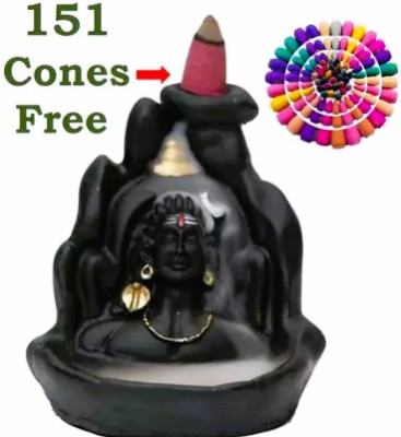A & S VENTURES Shiv Shankara Backflow Cone Incense Holder with 151 Free Smoke Cone Decorative Showpiece  -  10 cm(Polyresin, Black, Gold)