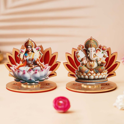eCraftIndia Lakshmi ganesh decorative showpiece Decorative Showpiece  -  12.5 cm(Wood, Multicolor)