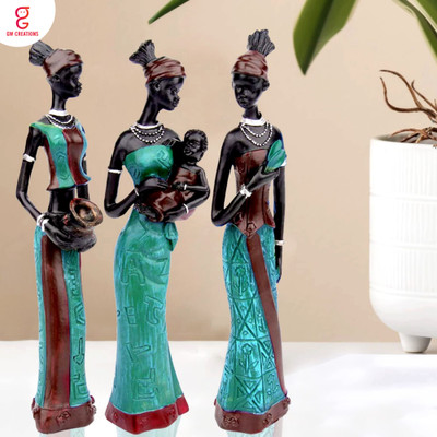 GW Creations Beautiful Finish Uniquely Hand Crafted African Tribal Women Decorative Showpiece  -  19 cm(Polyresin, Green)