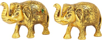 GIFTCITY Set Of 2 Piece Golden Elephant For Home Decor And Gift Decorative Showpiece  -  8 cm(Gold Plated, Metal, Gold)