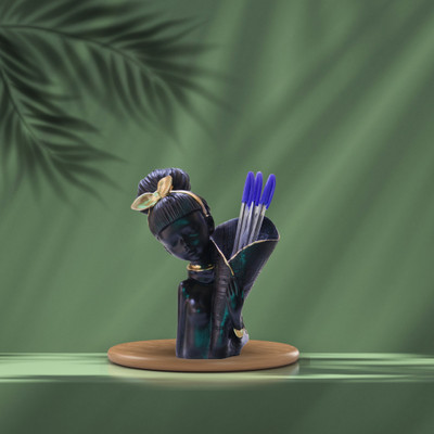 Miss Peach Resin Storage Lady Showpiece For Home Decor Show pieces Gift Items living room Decorative Showpiece  -  21 cm(Polyresin, Black)