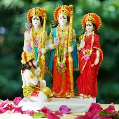 HUBZONES Marble Dust Lord Ram Darbar Idol Laxman Sita God Hanuman Darbar Statue Decorative Showpiece  -  31 cm(Marble, Multicolor)