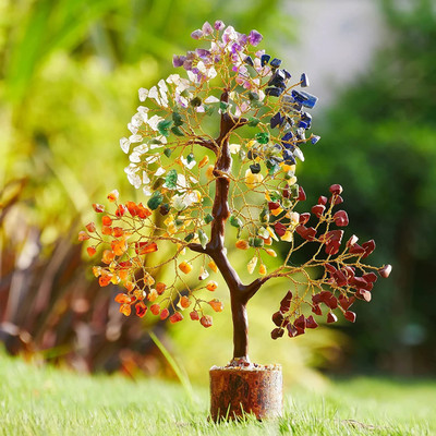 Yasamazing Seven Chakra Natural Healing Gemstone Crystal Tree Feng Shui Home Office Decorative Showpiece  -  30 cm(Marble, Multicolor)