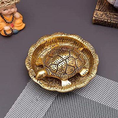 WELLWISHERS CRAFT Tortoise Plate Metal Decorative Showpiece Decorative Showpiece  -  4.5 cm(Metal, Gold)