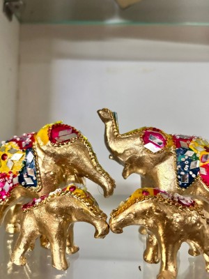 Jhanki Brass Art Rajasthani Handmade Royal Elephant Set of 4 Decorative Showpiece  -  3 cm(Brass, Gold)