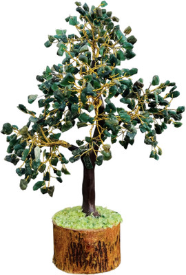 Galox Green Aventurine Crystal Tree for Good Luck Money (500 Gemstone) Office Home Decorative Showpiece  -  22 cm(Stone, Green)