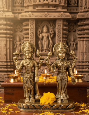 tulsi presents brass vishnu with laxmi ji Decorative Showpiece  -  9 cm(Brass, Gold)