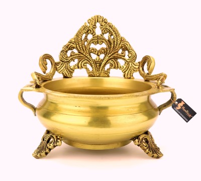 Two Moustaches Brass Ethnic Carving Design 6 Inches Urli Bowl Decorative Showpiece  -  15 cm(Brass, Yellow)
