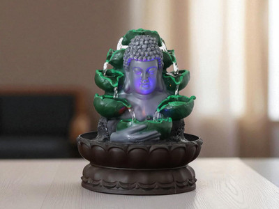 KridayKraft Meditating Buddha Idol for Home Altar - Glossy Ceramic, Serene Decor Decorative Showpiece  -  24 cm(Resin, Grey)
