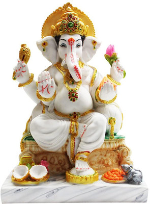 HUBZONES Marble Dust Lord Ganesha Idol Ganpati God Ganesh Home Décor Statue Spiritual Decorative Showpiece  -  33 cm(Marble, White)