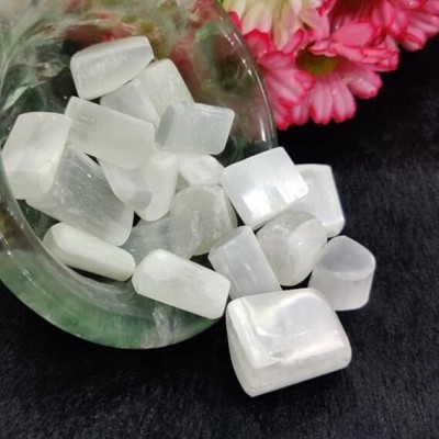 Crystal Divine Selenite Tumble Healing Stones Crystal Tumble Stone for Vastu & Decorative Item Decorative Showpiece  -  3 cm(Crystal, White)